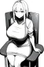 Placeholder: Character Seated on a plastic chair, line arts, greyscale