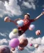 Placeholder: Ultra realistic speed clouds sky scene, wide angle view, childs falling down with many Childs background, circus dress style, feather color, free jumping flying, many trinkets, hair monster, many jelly beans, balls, color smoke, smile, happy, extreme, wind, clouds sea, 20,000 feet altitude, stratosphere, soft color, highly detailed, unreal engine 5, ray tracing, RTX, lumen lighting, ultra detail, volumetric lighting, 3d, finely drawn, high definition, high resolution.