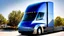 Placeholder: A Tesla semi-truck is parked, within the 'Universal Studios Orlando', in Florida. CINEMATIC. WIDE ANGLE LENS.