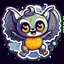 Placeholder: cute stickers, style cartoon, cute Super Deformed Character, white border, high quality, colorful, Detailed illustration of a bat soaring through the night sky. awesome full color,