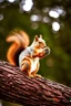 Placeholder: A squirrel is sitting on a pine tree in the forest, holding a pine cone