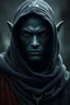 Placeholder: Portrait of a dark elf dark skin male hooded