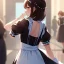 Placeholder: Clear focus, High resolution, girl wearing a maid outfit, medium length dark brown hair, back view