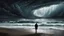 Placeholder: A lone figure stands on a deserted beach, gazing out at a turbulent ocean under a stormy sky. The figure's silhouette is stark against the dramatic backdrop, emphasizing a sense of isolation. The inner world is suggested by subtle, swirling colors within the silhouette, contrasting with the harsh reality of the external environment. Rendered in a photorealistic style with intense atmospheric lighting, capturing the raw power of nature and the quiet solitude, surreal, weird