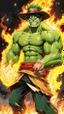 Placeholder: Hulk LIKE LUFFY WITH MANGA STYLE AND LIGHTENING BACKGROUND +DRAGON BODY + FIRE + YELLOW HAT
