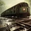 Placeholder: an abandoned train on tracks falling apart and overgrown by nature with large puddles of water flooding part of tracks, 8k resolution, high-quality, fine-detail, intricate, digital art, detailed matte, volumetric lighting, illustration, 3D octane render, brian froud, howard lyon, selina french, anna dittmann, annie stokes, lisa parker, greg rutowski