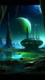 Placeholder: sci fi planet, space station, swamp, northern lights