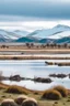 Placeholder: paisaje del sur argentino, con lago, día frio y nevado, incluyendo animales autóctonos.