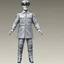 Placeholder: full body color 1920 policeman with exoskeleton wtih heavy rain transparent coat