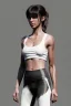 Placeholder: Ultra Realistic image, 25 years old brunette woman, Madrid, portrait, small stature, small chest, yakuza body tattoo, white broken cotton short undershirt, black latex legging, vibrant color, highly detailed, art stations, concept art, smooth, unreal engine 5, god rays, ray tracing, RTX, lumen lighting, ultra detail, volumetric lighting.