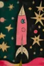 Placeholder: A pale pink rocket zooming across the stars painted by Paul Klee