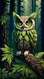 Placeholder: realistic owl portrait with body made from marihuana bud and wings made from marihuana leaves, sitting on a brench at very high alltitude, watching over a dark green forest valley