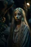 Placeholder: underground grove, with bricks and stones, portrait of Luna with pale, ethereal features with long silver hair that seems to shimmer in the moonlight. She dresses in flowing, dark-colored clothing that accentuates her mysterious aura. photo-realistic, shot on Hasselblad h6d-400c, zeiss prime lens, bokeh like f/0.8, tilt-shift lens 8k, high detail, smooth render, down-light, unreal engine 5, cinema 4d, HDR, dust effect, vivid colors, smoke