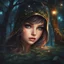 Placeholder: Painting of a beautiful girl, beautiful, haunted forest, pretty face, young girl, fantasy art, anime portrait, barbie face, big eyes, bright eyes, dream, trees, forest, dark night, song, glitters background, fantasy, high quality, 8k