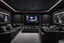 Placeholder: a black themed dedicated home cinema room with LED ambient lighting in the walls make sure the room is completely symmetrical