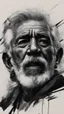 Placeholder: chiaroscuro portrait illustration of Gandi in the style of threadbare abstract expressionism, ebony , black, and pewter , vintage abstract cut-and-paste, ricoh gr iii, editorial illustrations, fine lines, highly detailed hair and facial features