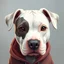 Placeholder: painting of a white large head pit-bull with gray around "right" eye a collar and a collar around its neck, adorable digital painting, painting of cute dog, “portrait of a cartoon animal, digital cartoon painting art, cartoon digital painting, cute detailed digital art, huge-eyed, cute dog, high quality portrait, digital painting highly detailed, cute digital art, digital art animal photo, anthropomorphic dog wearing a hoodie