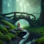 Placeholder: poet with lute, moon elf sleeping on rock under wooden bridge in magical forest, spray painting, foliage frame, fantasy art , movie poster, Realistic photography, incredibly detailed, ultra high resolution, 8k, complex 3d render, cinema 4d, color corrected