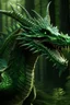 Placeholder: evil green dragon, wings, sharp teeth, high quality image, realistic image, 8k, high quality, hyperrealism, against a green forest background