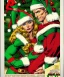 Placeholder: two elves. woman and man. Christmas scene. poster. marvel comic. low-key