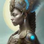 Placeholder: Sango fantasy, fantasy magic, intricate, sharp focus, illustration, highly detailed, digital painting, concept art, matte, art germ and Paul Lewin and Kehinde Wiley, masterpiece Mayan princess dancer head bronze feather's' Asian Latin girl nice breast brown hair turquoise silver blue sky