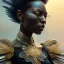 Placeholder: close up of black woman crows and feathers, intricate, elegant, highly detailed, digital painting, artstation, concept art, smooth, sharp focus, illustration, art by artgerm and greg rutkowski and alphonse mucha