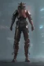 Placeholder: Fully armored cyberpunk samurai, photorealistic