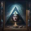 Placeholder: An oil painting of a dark universe masonic boring human