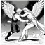 Placeholder: [comic book art by Le Tendre et Loisel (la quite de l oiseau du temps)] Jacob wrestling with angel