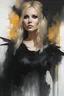 Placeholder: Kristen Bell in a hot Elvira costume :: dark mysterious esoteric atmosphere :: digital matt painting with rough paint strokes by Jeremy Mann + Carne Griffiths + Leonid Afremov, black canvas