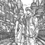 Placeholder: Cyberpunk style, coloring book page, cartoon modern style, couple love in city, whole couple view