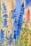 Placeholder: Watercolour of delphiniums in the style of Paul Klee