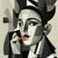 Placeholder: a black and white photo of a woman with a cigarette, a cubist painting by Alexander Archipenko, cgsociety, cubism, cubism, angular, picasso