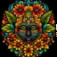 Placeholder: a colorful quakka face around big flowers mandala black background for coloring book cover