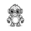 Placeholder: coloring page, no shadow, no shading , minimalistic art , High Quality Pixels a Cute and Playful kawaii Orangutan robot, add sunglass , thick line , blod line, very low details, with white background, simple coloring page