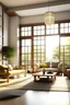 Placeholder: Japanese style interior design with a sofa and armchair, large living room with sunlight