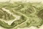 Placeholder: créer une carte illustrée dessinée au crayon de papier, représentant plusieurs parcelles d'un grand vignoble, dans les codes graphiques de la carte du seigneur des anneaux, avec des dessins d'une grande maison bourgeoise, des rivières, des collines, et des villages