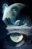 Placeholder: planet earth in the background and secret extraterrestrial underground base on the moon