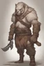 Placeholder: Dnd a young bugbear with WHITE fur and leather armor, tusks