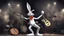 Placeholder: Bugs bunny deppressed doing music rock and roll dark heavy metal on a scene