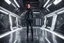 Placeholder: photorealistic slim woman looking like black widow with white boots in a heroic pose at the entrance to a spaceship