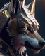 Placeholder: 3D Portrait of a cyborg wolf in natural colours wearing futuristic face armor in realistic fantasy