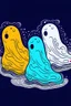 Placeholder: Spooky Ghosts in the shape of an outsole. Use only 3 colours.