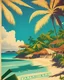 Placeholder: 1950s style retro travel poster of an idyllic Caribbean beach