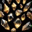 Placeholder: Generate a Movie Poster: "Cursed Crystals", showing few glowing-chunks of Golden marble crystals on Black Background