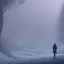 Placeholder: lost, feeling, person, biped, winter landscape, ice field, crystals, surreal, dreamlike, foggy