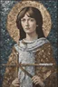 Placeholder: The Fractured Icon: Joan's portrait shattered into mosaic pieces. Each shard reflects a different aspect: warrior leading the charge, visionary gazing into the heavens, prisoner shackled, martyr burning on the pyre. The pieces, while fractured, form a strong, unified whole. **Appearance:** evocative portrait concepts of Joan of Arc (a patron saint of France, honored as a defender of the French nation for her role in the siege of Orléans and her insistence on the coronation of Charles VII of Fran