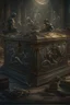 Placeholder: Bosch nightmares paint inf style Title: "silver chests , insanely detailed octane render trending on artstation, 8k artistic photography, photorealistic concept art, soft natural volumetric cinematic perfect light, chiaroscuro, award-winning photograph, masterpiece, oil on canvas, Raphael, Caravaggio, Greg Rutkowski, people, beksinski, Giger