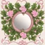 Placeholder: Create an Artwork of a Mirror with ivy branches and pearls necklace, Like a creative Logo for a Varasity Jacket to put a random number uin it, Vector illustration. Colors should be pink and green