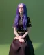 Placeholder: Billie Eilish, sitting on a chair, Black Short Dress, high detail